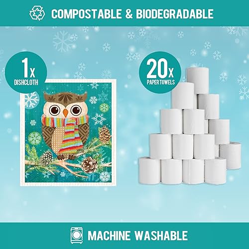 Miniatura 4 de Morigins Happy Winter - Paños de cocina suecos reutilizables, absorbentes y de secado rápido, paños de limpieza para cocina, 6 piezas