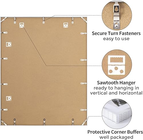 Miniatura 699 de Fun Memories Portarretratos de metal de 16 x 20 pulgadas con paspartú de 11 x 14 pulgadas, acabado de aluminio cepillado, parte delantera de vidrio