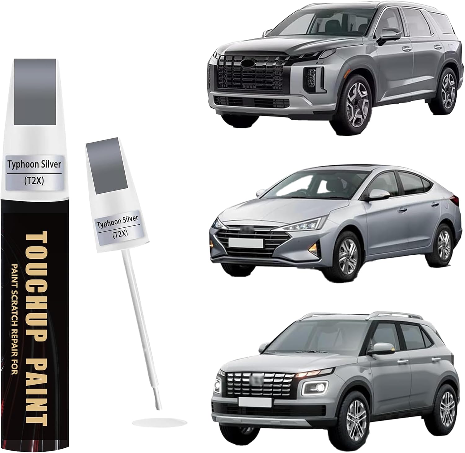 Hampton Gray(NT2) Car Paint Touch Up Pen for Hyundai, 2-In-1 Color Accurate Touch Up Car Scratch Repair Paint Exact Match Hyundai Series Automotive Scratch Remover for Nicks & Chips Repair