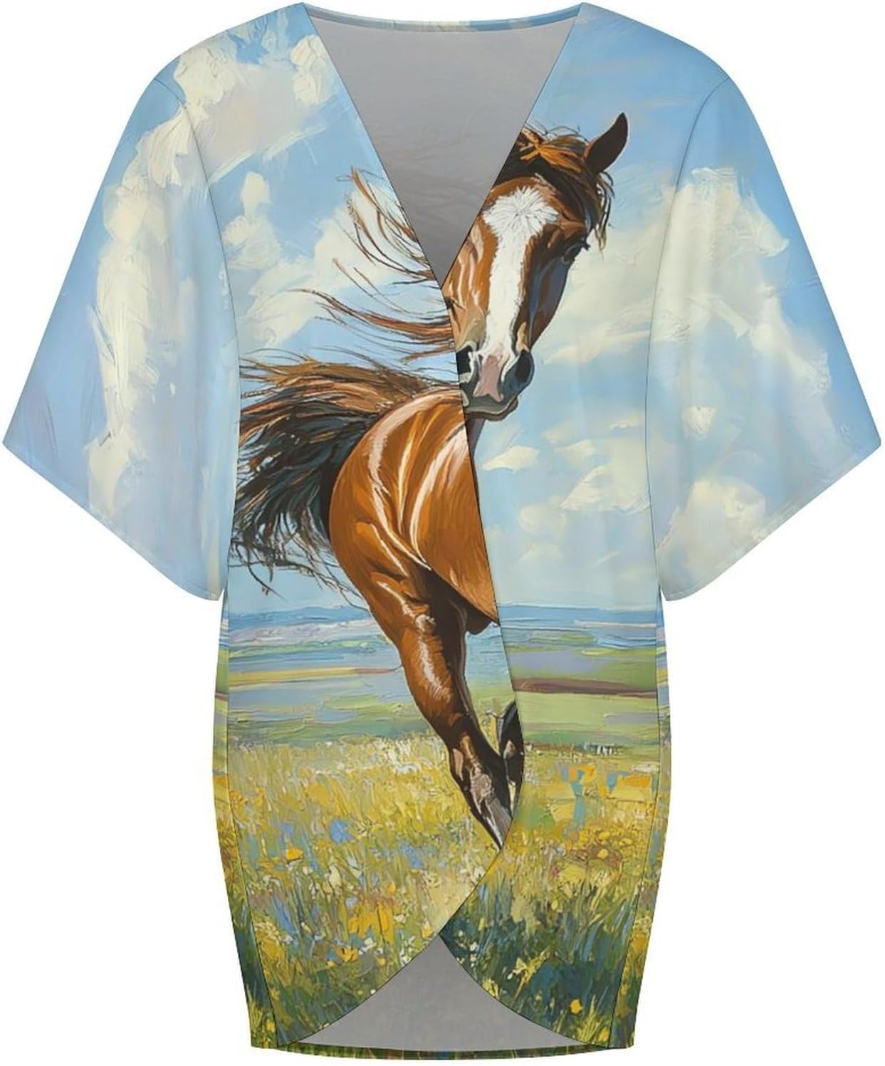 Beautiful Horse Pattern Women's Open Front Cardigan Short Sleeves Jacket Lightweight Sweaters Tops
