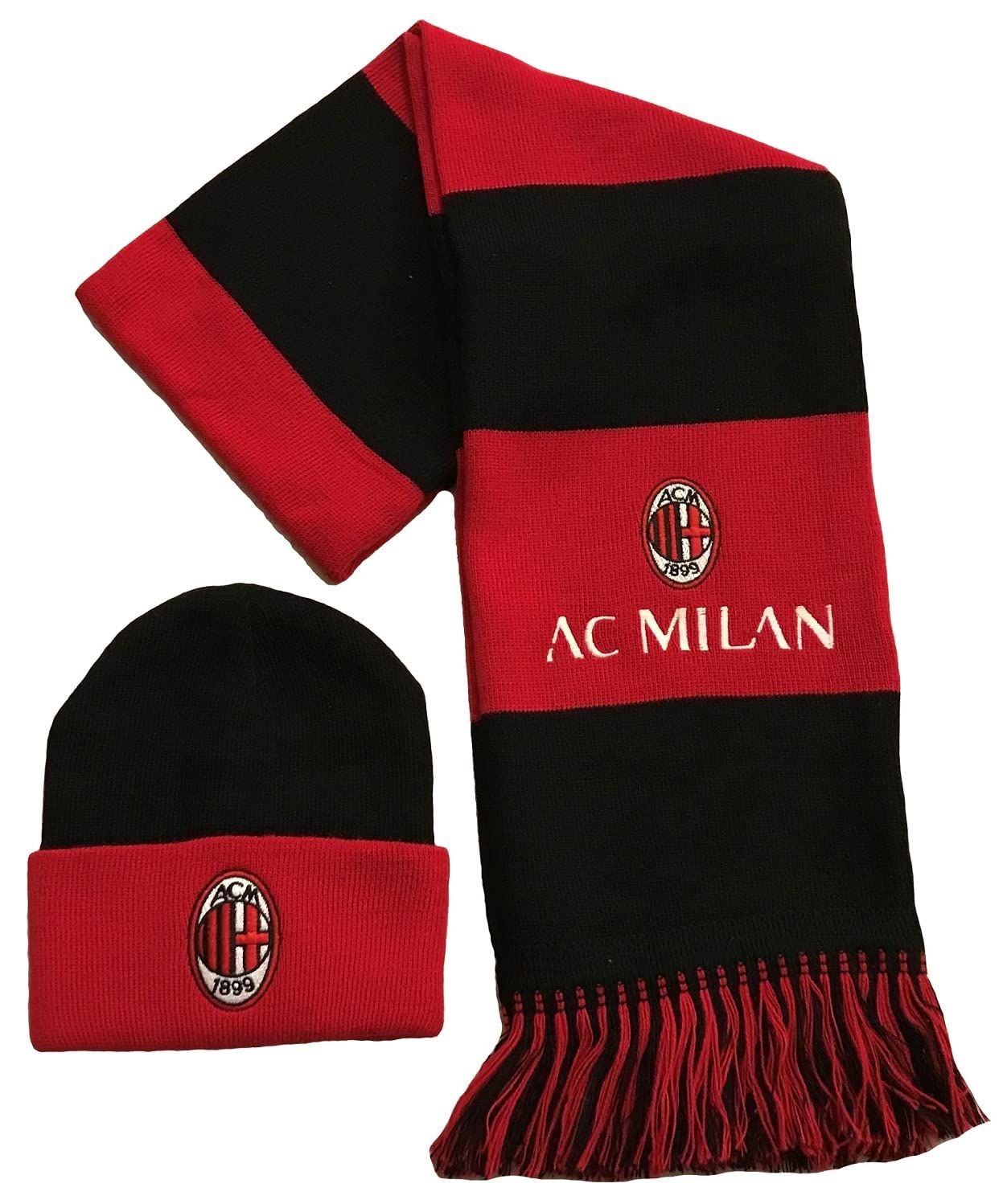 Set Milan Sciarpa + Cuffia Ufficiale Kit Tubolare Berretto Cappello in Acrilico SETMITFA2210CUFRN2142
