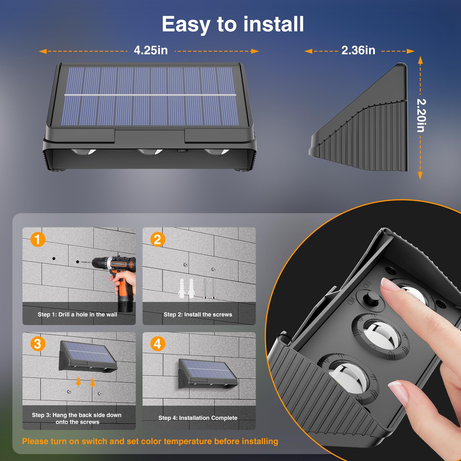Onforu Solar-Zaunleuchten, 8er-Pack, 3 Modi (Warmweiß/Neutralweiß/Kaltweiß) | Dämmerungssensor, IP65 wasserdicht, für Terrasse, Treppe, Garten, Geländer und Mauer