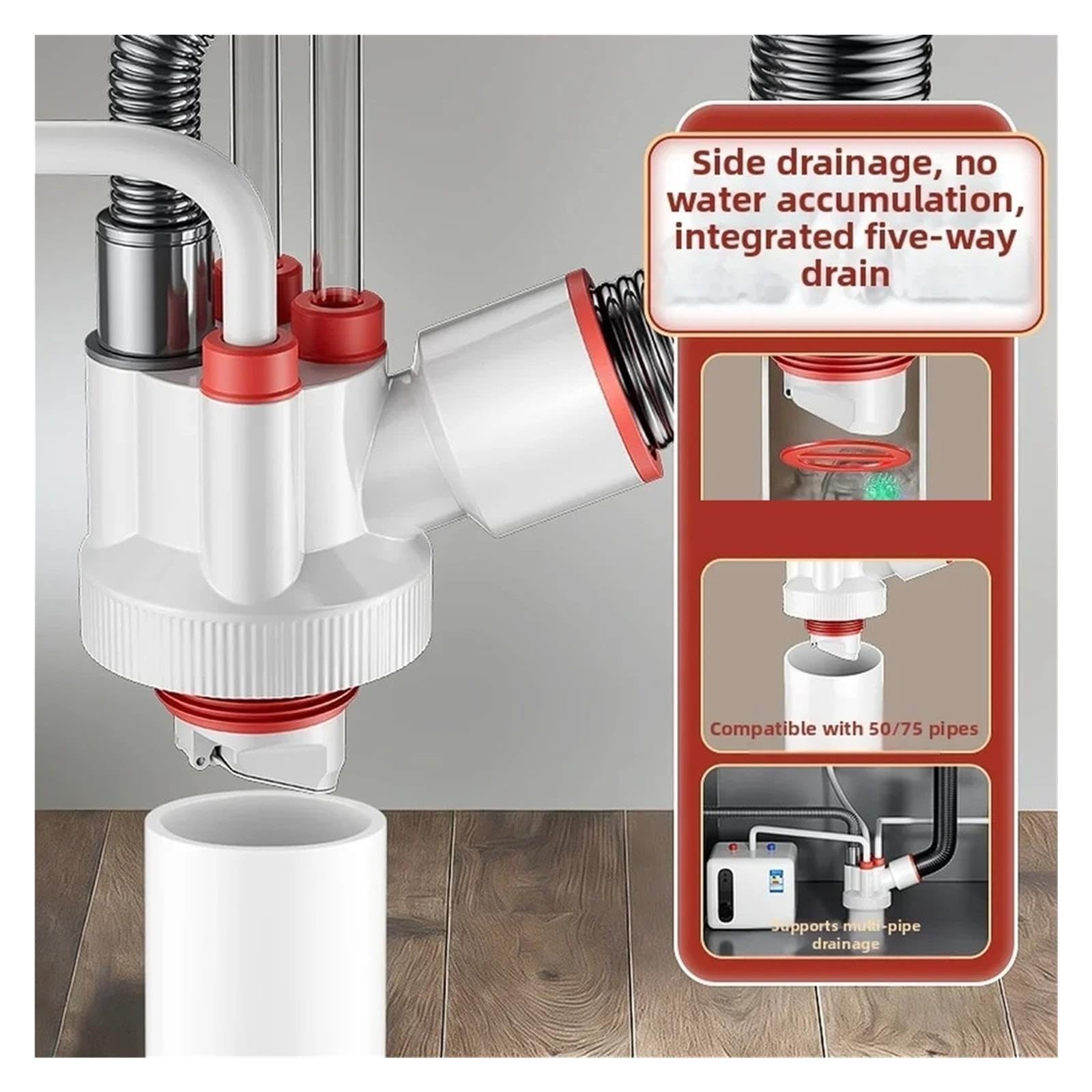 Adaptador Divisor De 5 Vías Para Tubo De Drenaje De Lavadora, Válvula Antisellado Doble, Conector De Agua Para Lavavajillas
