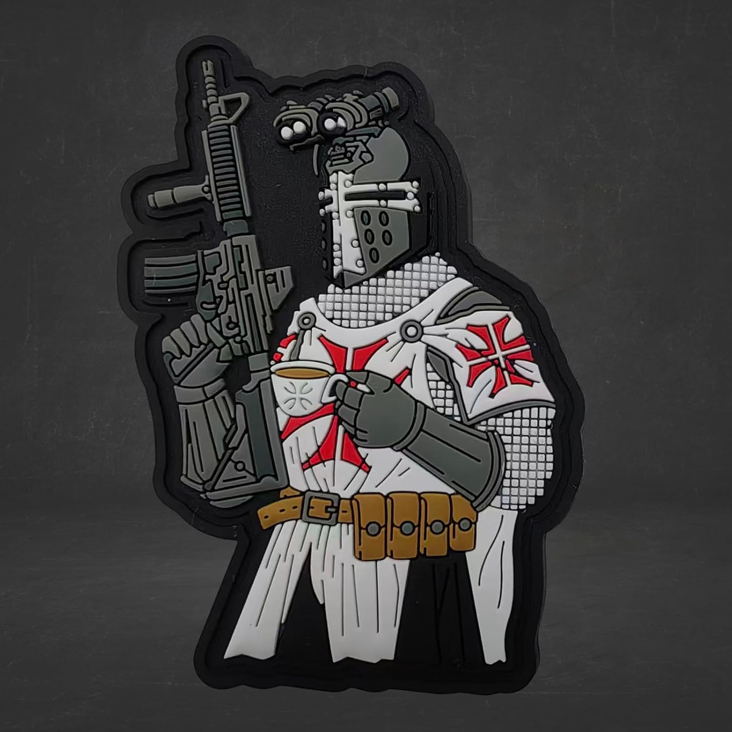 Coffee & Crusader Cross PVC Tactical Patch – Hook Backed Morale Patch for Plate Carriers, Backpacks, Hats and Tactical Gear- Slap & Go - 3.25" x 2" - Black, White & Red