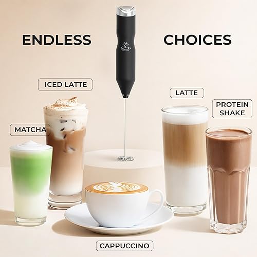 Miniatura 6 de Zulay Kitchen Potente varita espumadora con pilas AA incluidas, mezclador de bebidas de mano ultra rápido, espumador de leche ergonómico, batidor de