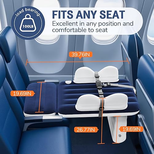 Miniatura 3 de Cama inflable para avión infantil extensor de asiento de avión para niños, colchón inflable de aire para bebé con portavasos y cinturón de