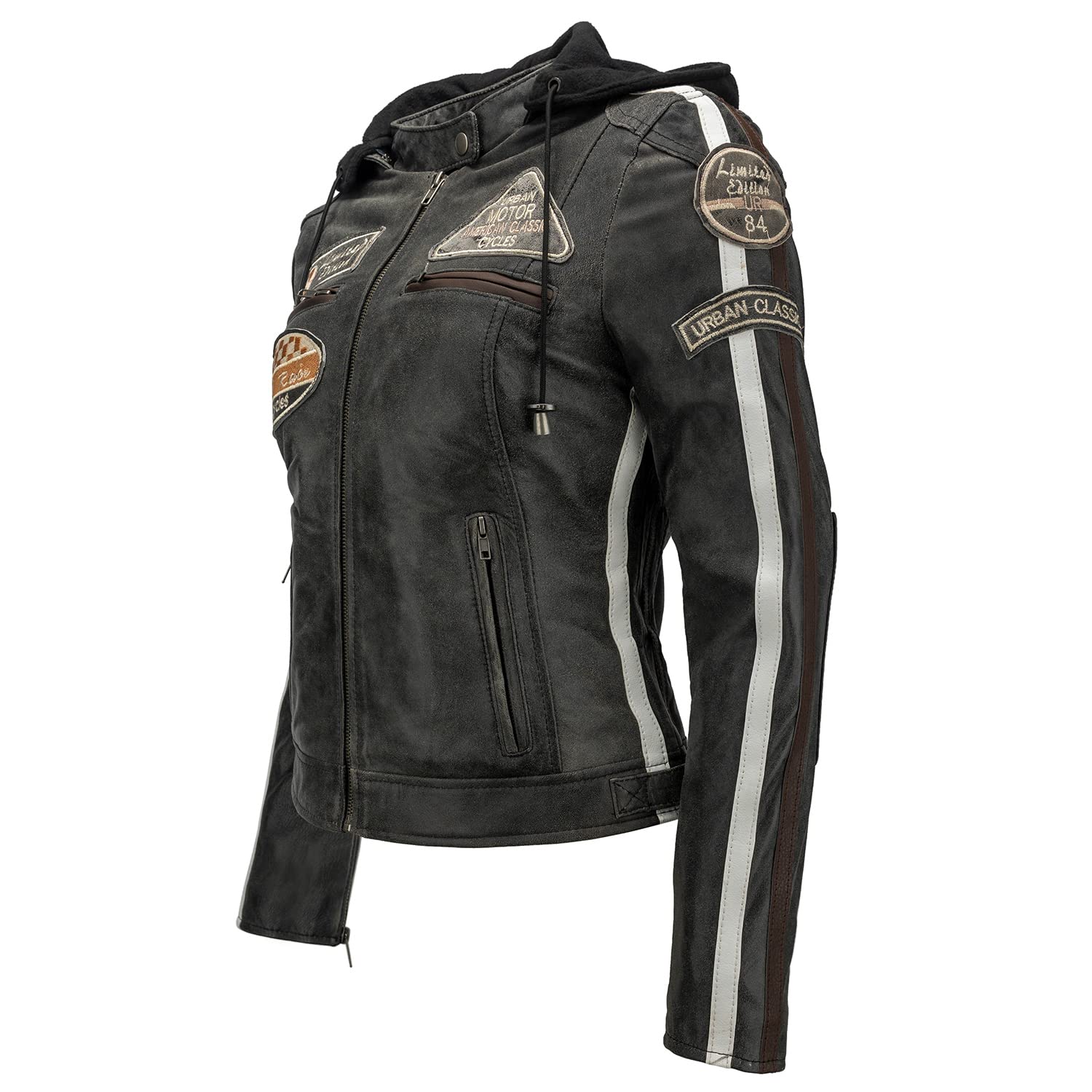 URBAN 5884 Chaqueta de moto para mujer con protectores, de piel de cordero, con protectores de espalda, hombros y codos. | Breaker | 3XL