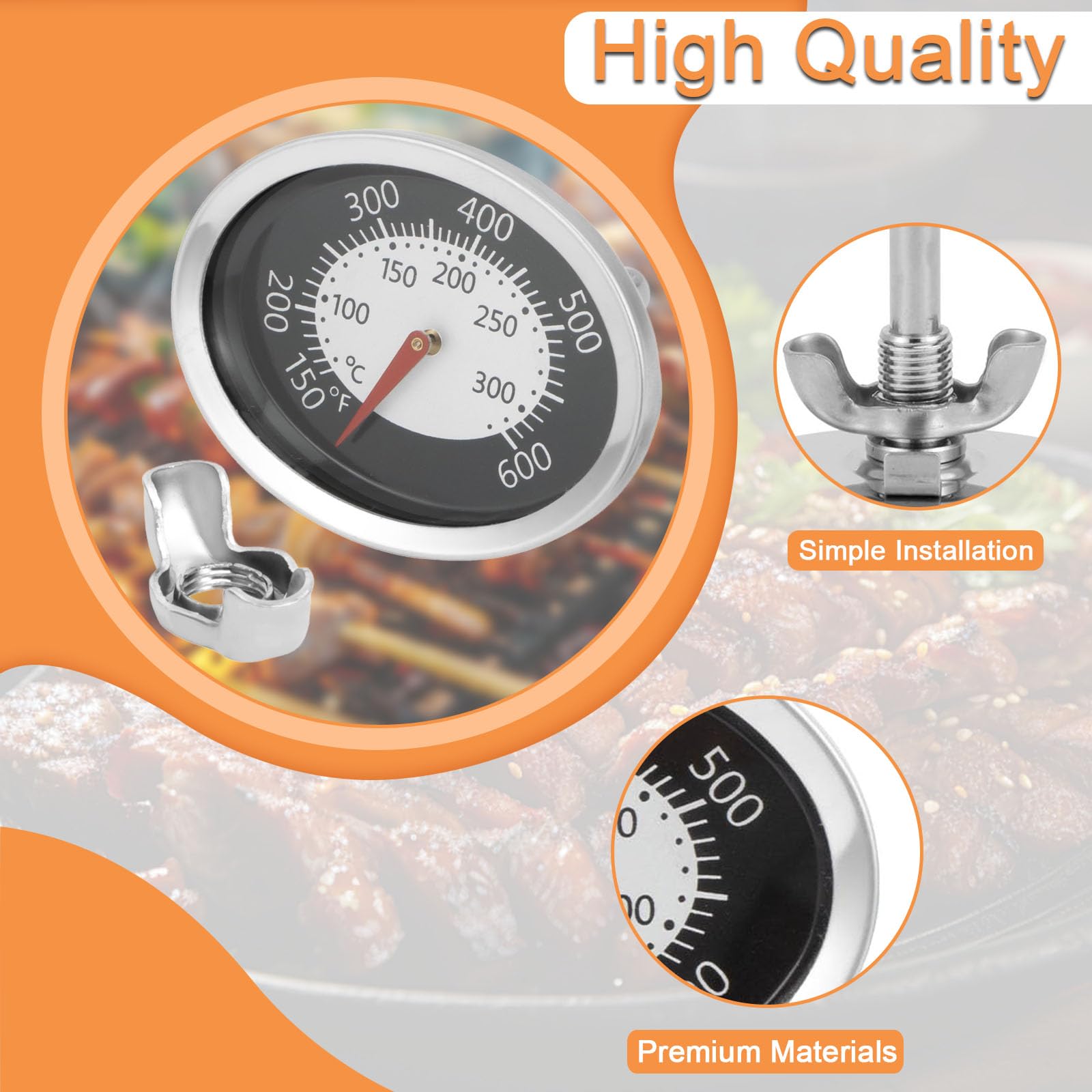 60070 Indicatore di temperatura per Weber Q Termometro Ricambio Q1200 Q2200 Q120 Q220 Parti, Ovale Q Termometro Parti Termostato Ovale per Weber Q Temp Gauge Q1200 Accessori Grill, 1 PC