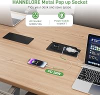 HANNELORE Behúzható Asztali Elosztó USB-C PD20W Gyorstöltéssel - Alumínium Bútorlap Konnektor 2 Aljzattal, 2 USB-A Porttal, Kapcsolóval, 1,8 2