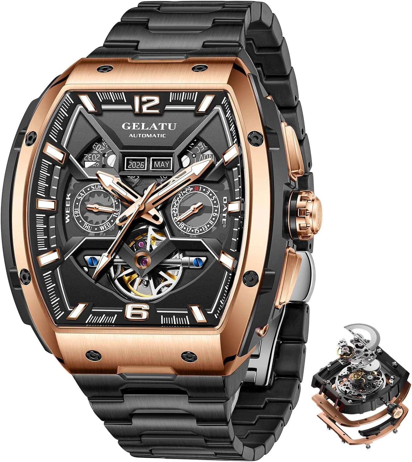 OLEVS Luxury Watches for Men Black Mechanical Wrist Watch