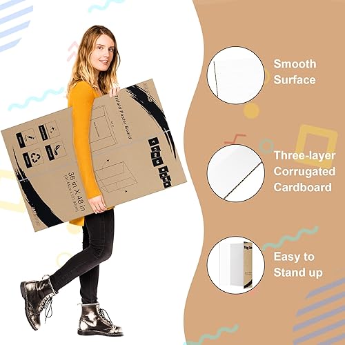 Miniatura 3 de HAUTOCO Tablero triple para póster de 36 x 48 pulgadas, paquete de 2 tableros grandes de tres pliegues, cartón corrugado blanco para presentaciones