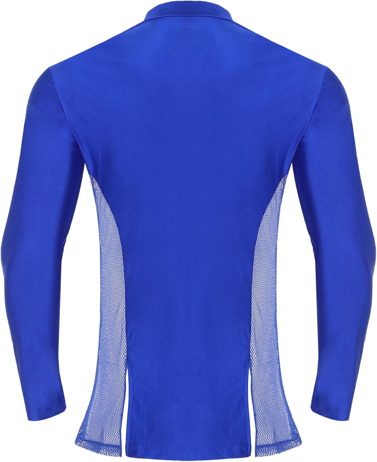 Hularka Mens Latin Ballet Dance Top Mesh Patchwork with Split Dance Shirt for Chacha Tango Ballroom
