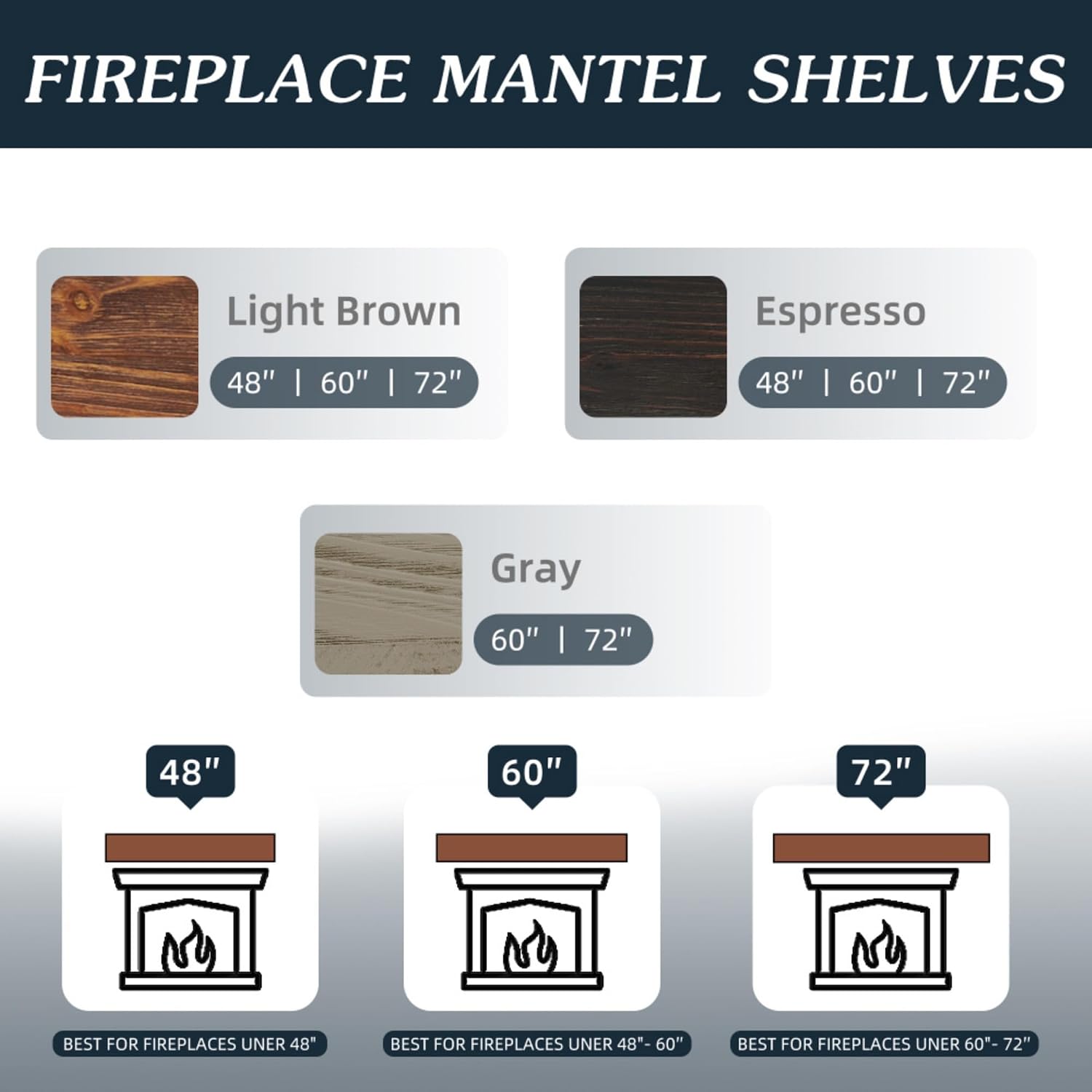 Rustic Solid Wood Floating Fireplace Mantel Shelf Wall Mounted Decorative Beam with Hidden Metal Brackets, Farmhouse Style (Espresso,72")