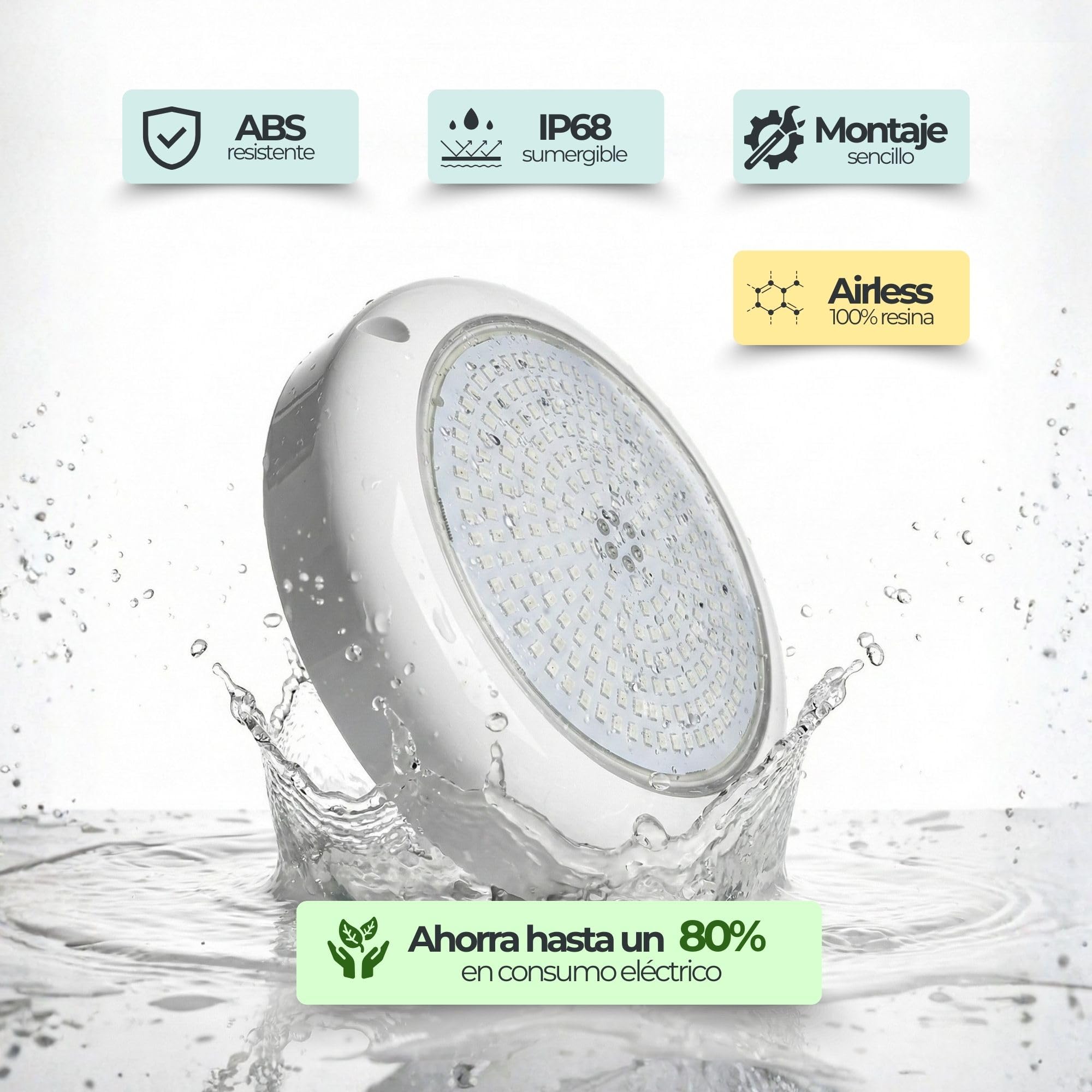 SWIMHOME Foco LED Piscina Mini Superficie Relleno Resina ABS Blanco Ø15cm 15W 12V Blanco Cálido 3000K