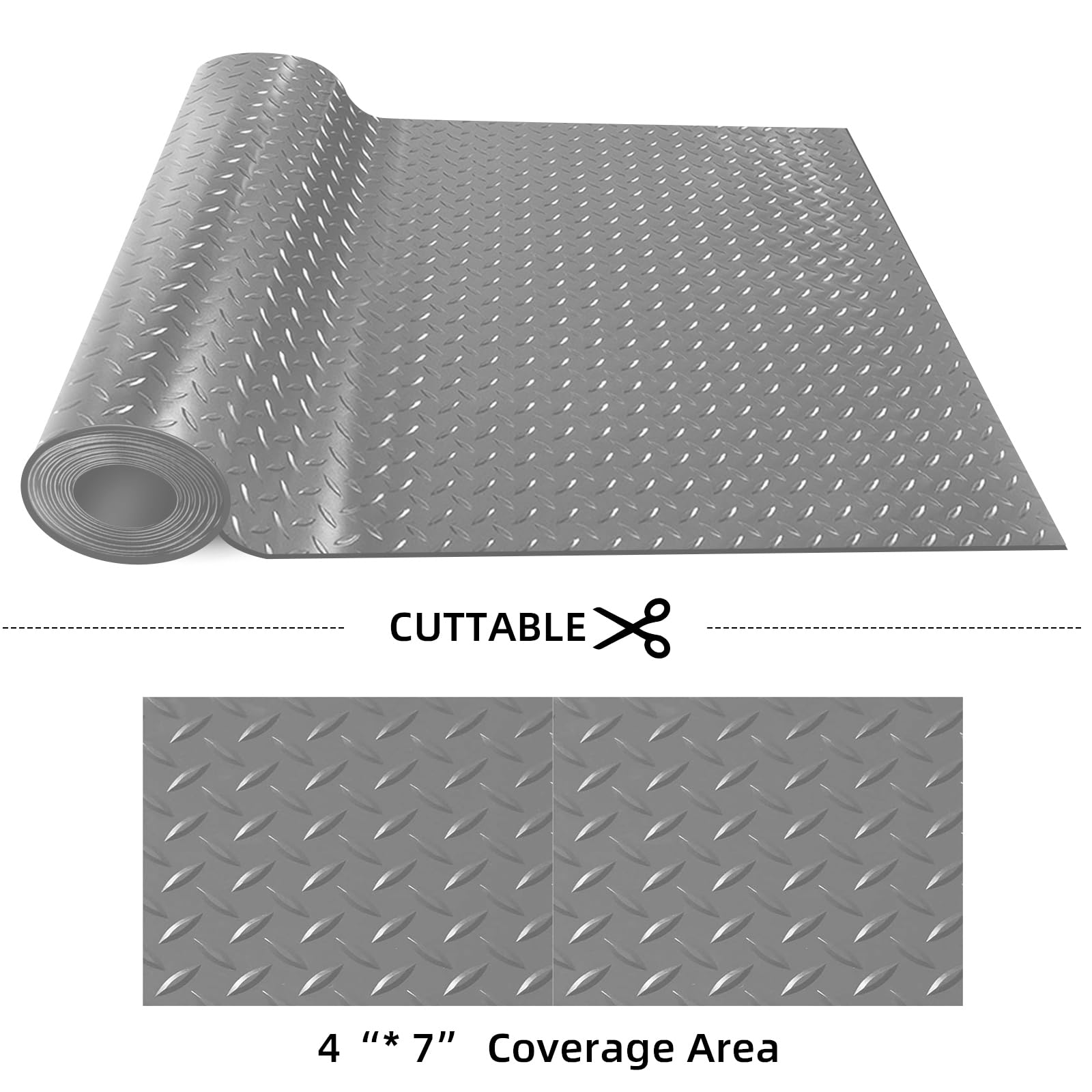 Rollos de goma con placa de diamante, tapete de garaje de 21 x 16 pulgadas, rollo de suelo de PVC para piso de garaje, suelo de remolque de caravana, tapete de estacionamiento resistente al agua y a