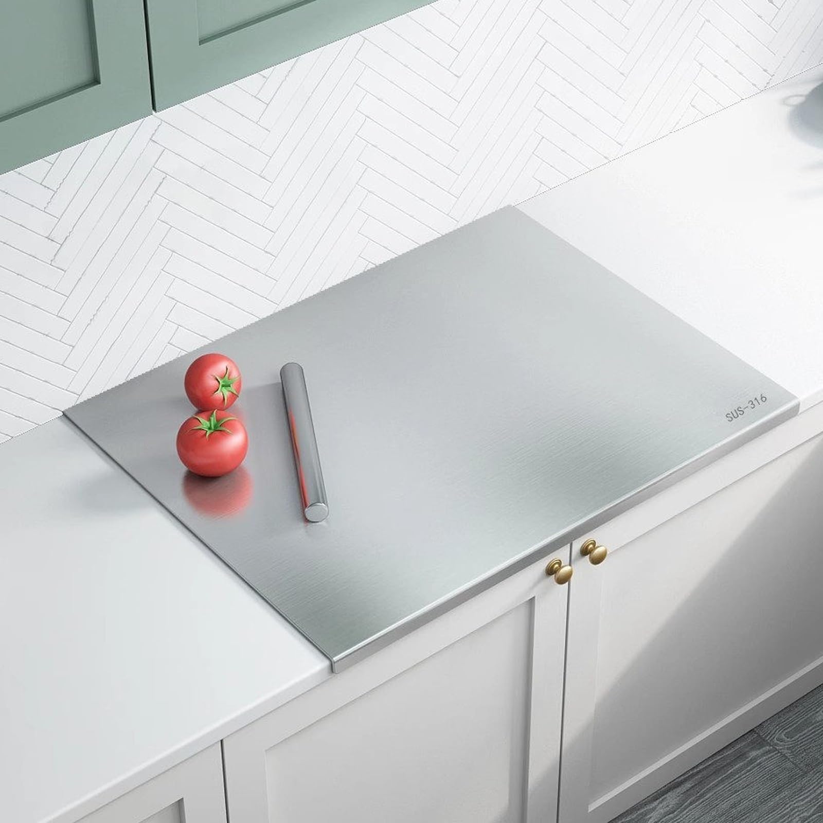 Planche à découper 2 en 1 en acier inoxydable pour viande légumes pâtisserie et pâte