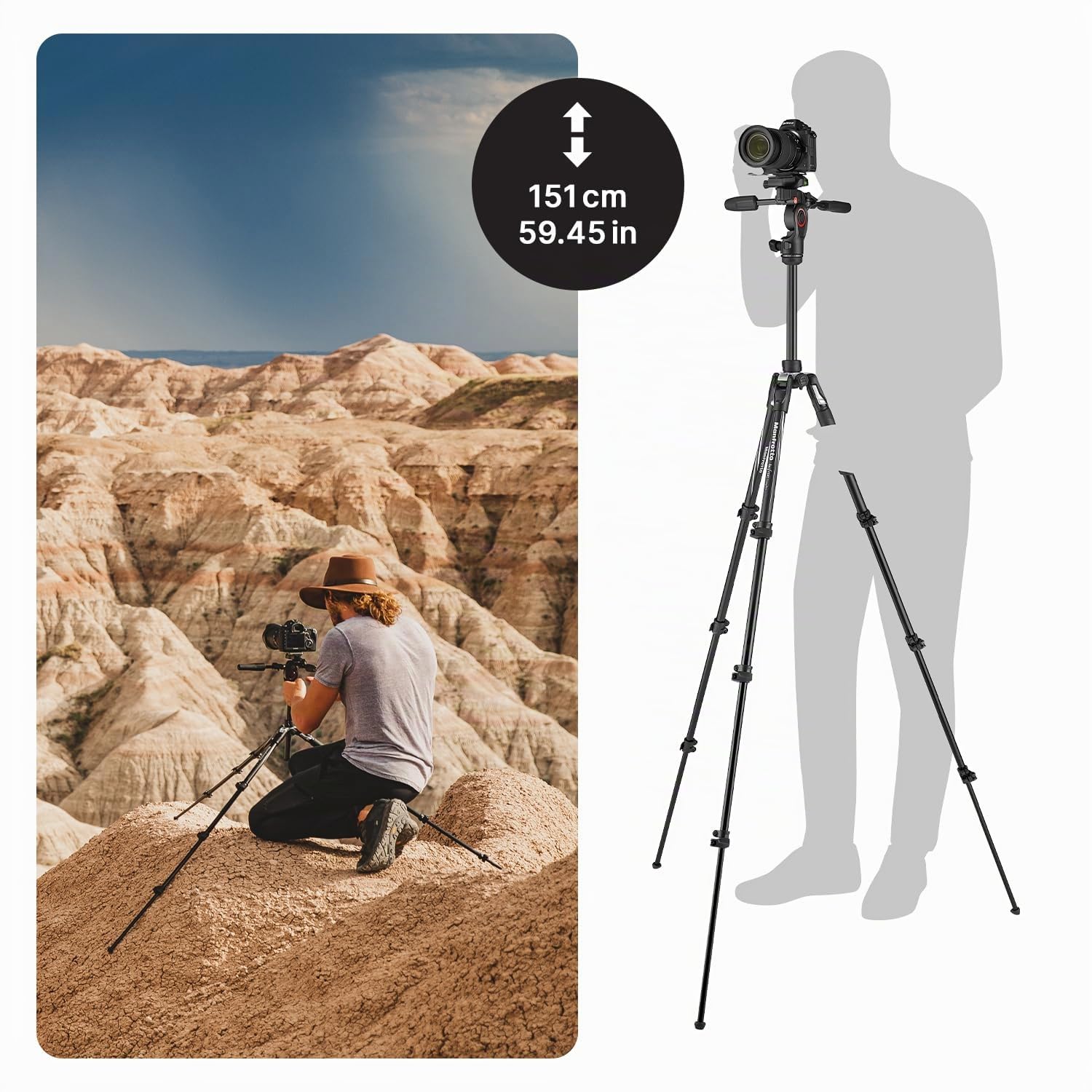 Manfrotto Befree Advanced 3-Way Tripod Kit, Tripod and Fluid Head in Aluminium for Cameras and Camcorders up to 6 kg, Ultra-Compact, Photo Accessories for DSLR, CSC, Mirrorless, Photo and Video