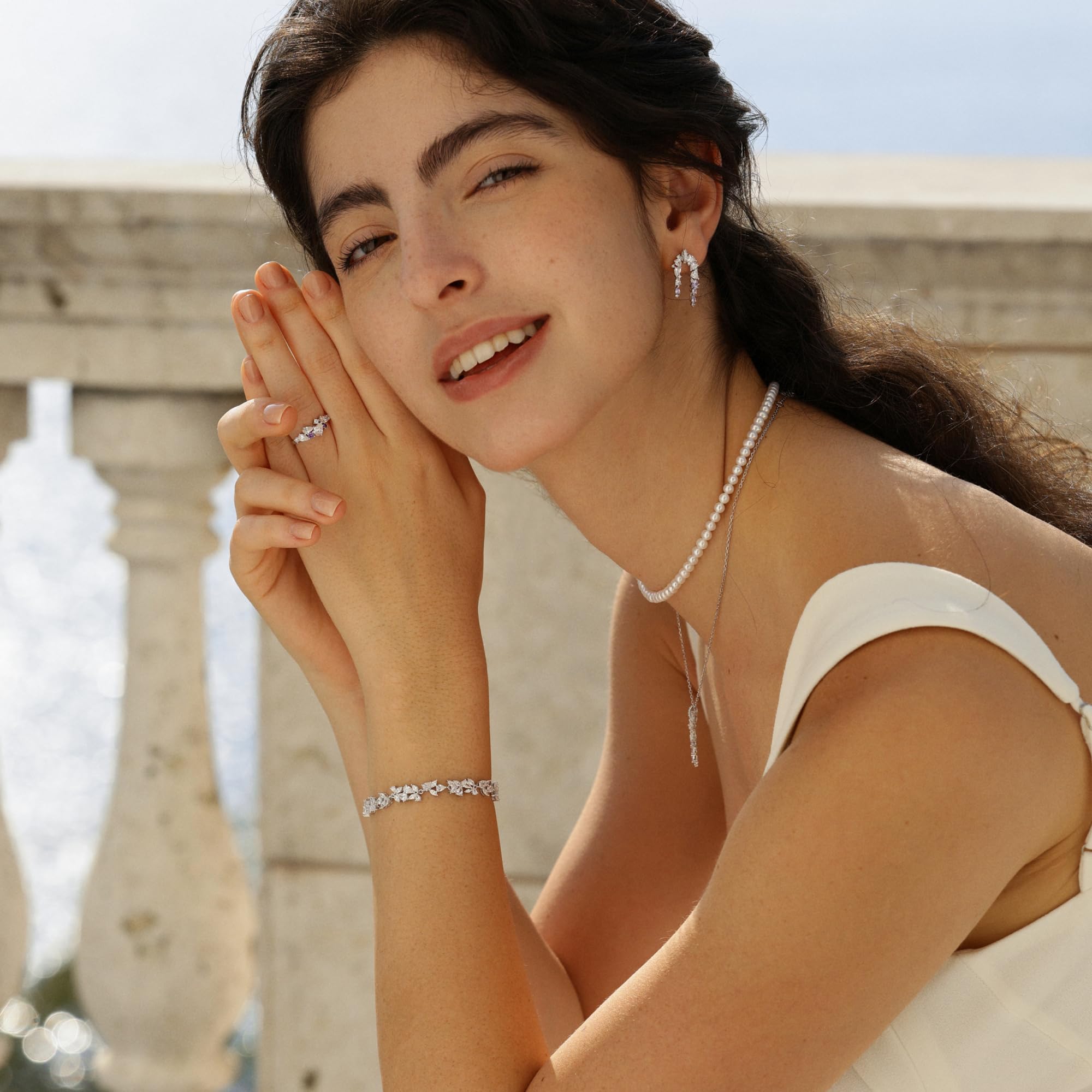 FANCIME Blooming Wisteria Blühende Glyzinie Schmuck Damen Weißgold plattiert Sterlingsilber Kette Simulierter Diamant Zirkonia Anhänger Ohrringe Geschenk Jahrestag Geburtstag Hochzeit für Frau Mutter