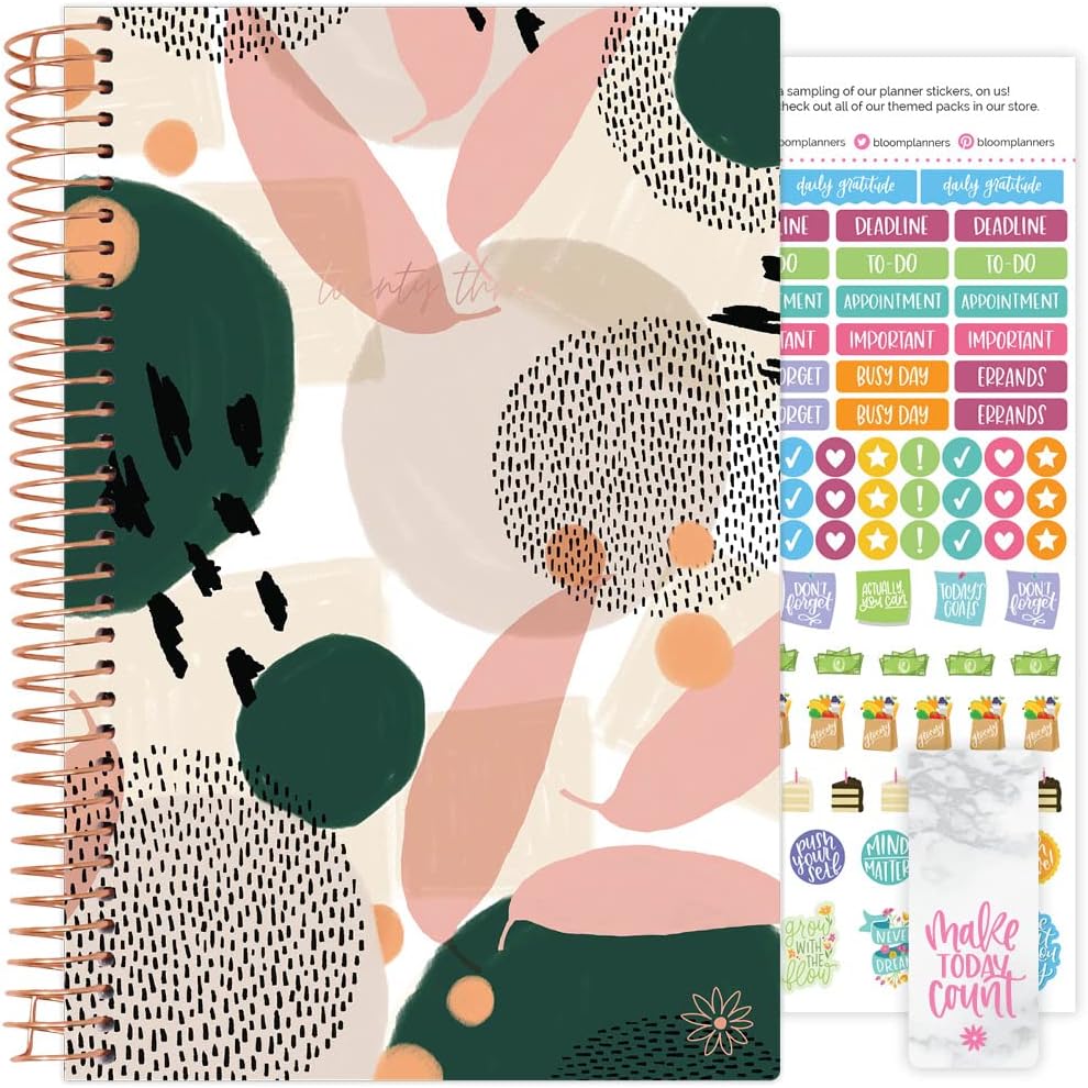 bloom daily planners 2023 Calendar Year Day Planner (January 2023 - December 2023) - 5.5” x 8.25” - Weekly/Monthly Agenda Organizer Book with Stickers & Bookmark - Green Modern Abstract
