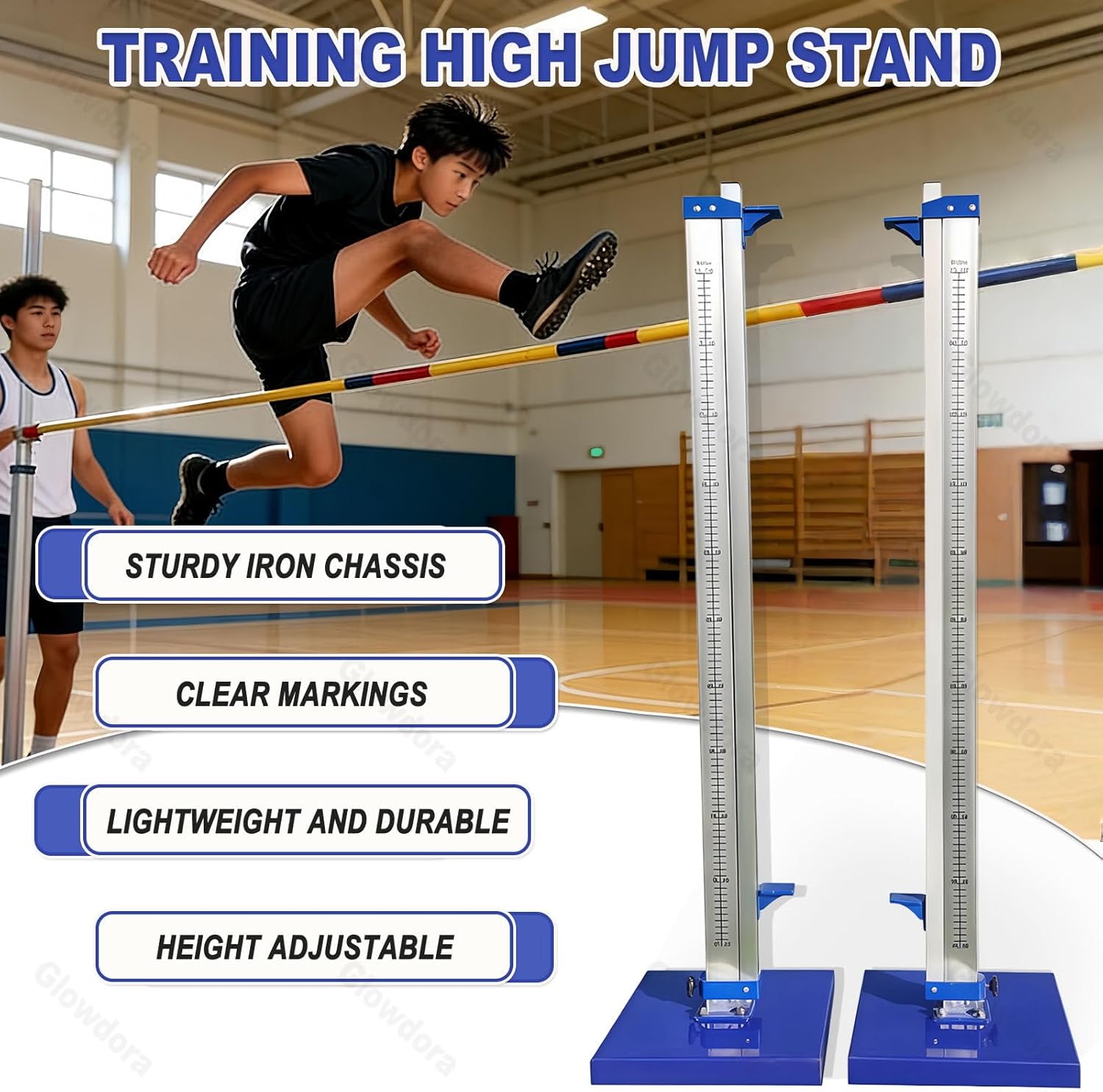 1 Pair Aluminum High Jump Standards, Portable Competition Track & Field High Jump Standard, High Jump Equipment Kit for Training and School Sports, 1-7.5ft Adjustable,with Wheels