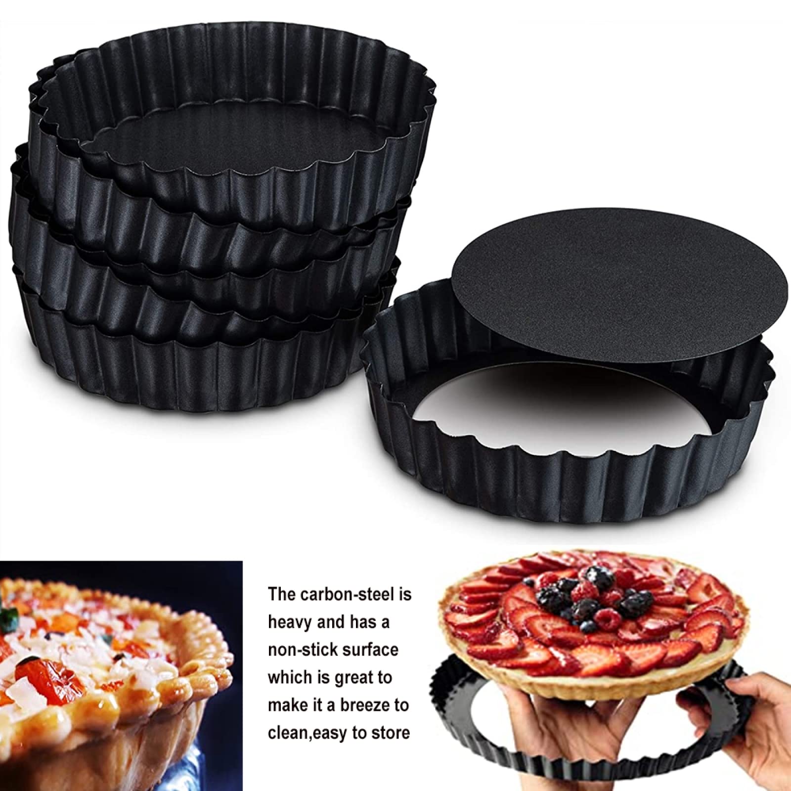 blacha do pieczenia metalowa nieprzywierająca forma do ciasta quiche forma do pieczenia usuwalna luźne dno naczynia do pieczenia mini foremki do tarty jajek 6 szt. B