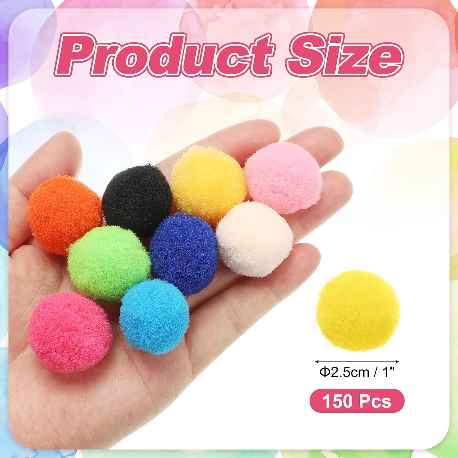 PATIKIL Pom Poms 1 Inch/2.5cm, 150 Pieces Small Pom Pom Balls Fuzzy Craft Pompoms for Crafts Arts DIY Decorations Crafting Supplies, Light Yellow image 2