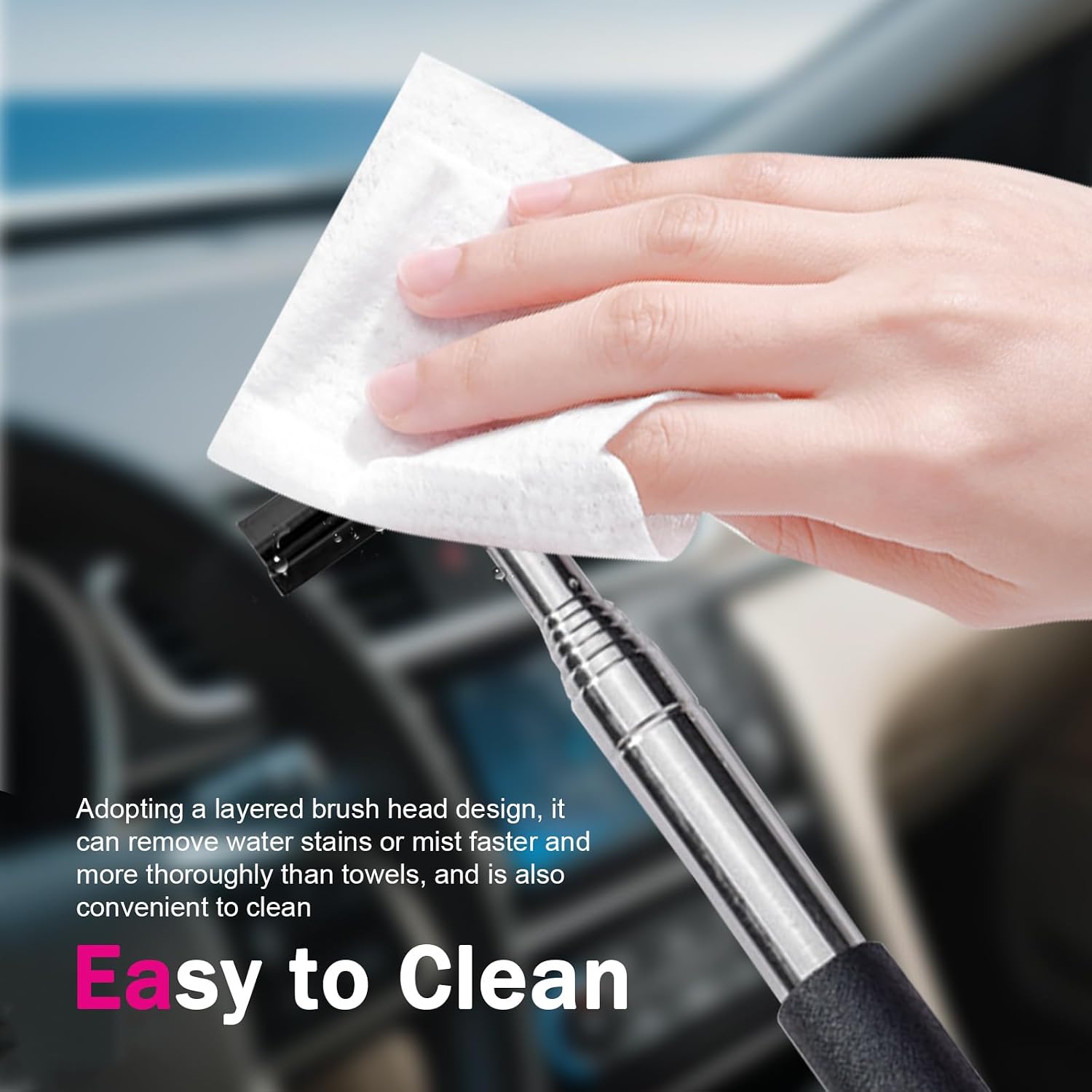 Car Rearview Mirror Wiper, 3.22FT Telescopic Retractable Auto Glass Squeegee, Portable Long Handle Auto Glass Cleaning Tool, Universal for Most Cars, SUVs, Trucks (Black)