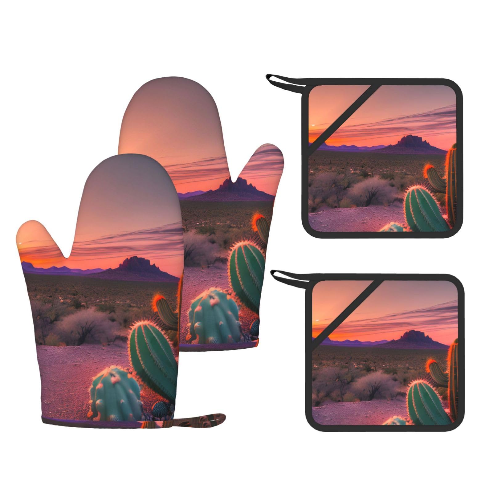Lot de 4 maniques en silicone contre les brulures de four motif cactus