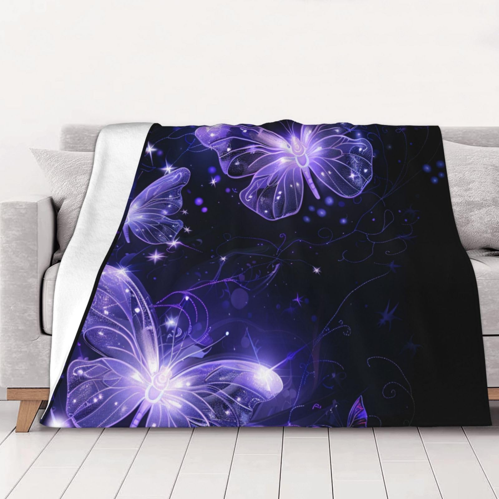 AUBKFELD Background with Night Butterflies Printed Flannel Blanket 200x150 CM, Soft & Warm Throw Blanket for Sofa/Couch/Bed/Car, Gifts for Audlts Women Men