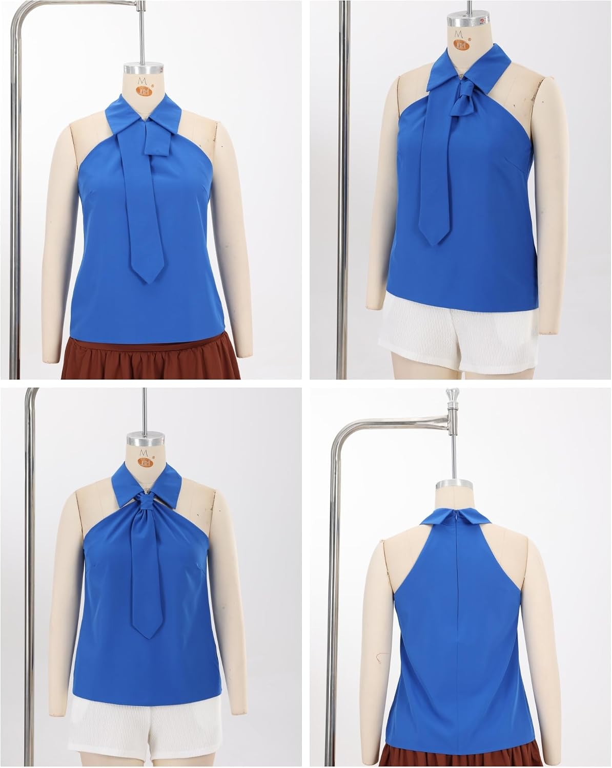 ECHOINE Women Blouse Tie-Neck Sleeveless Shirt Slim Fit Top image 4
