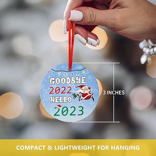 Miniatura 3 de Zspoly Adorno de Navidad de cerámica para colgar en el árbol de Navidad, adorno redondo de Navidad con cinta, bola de Navidad como regalo para