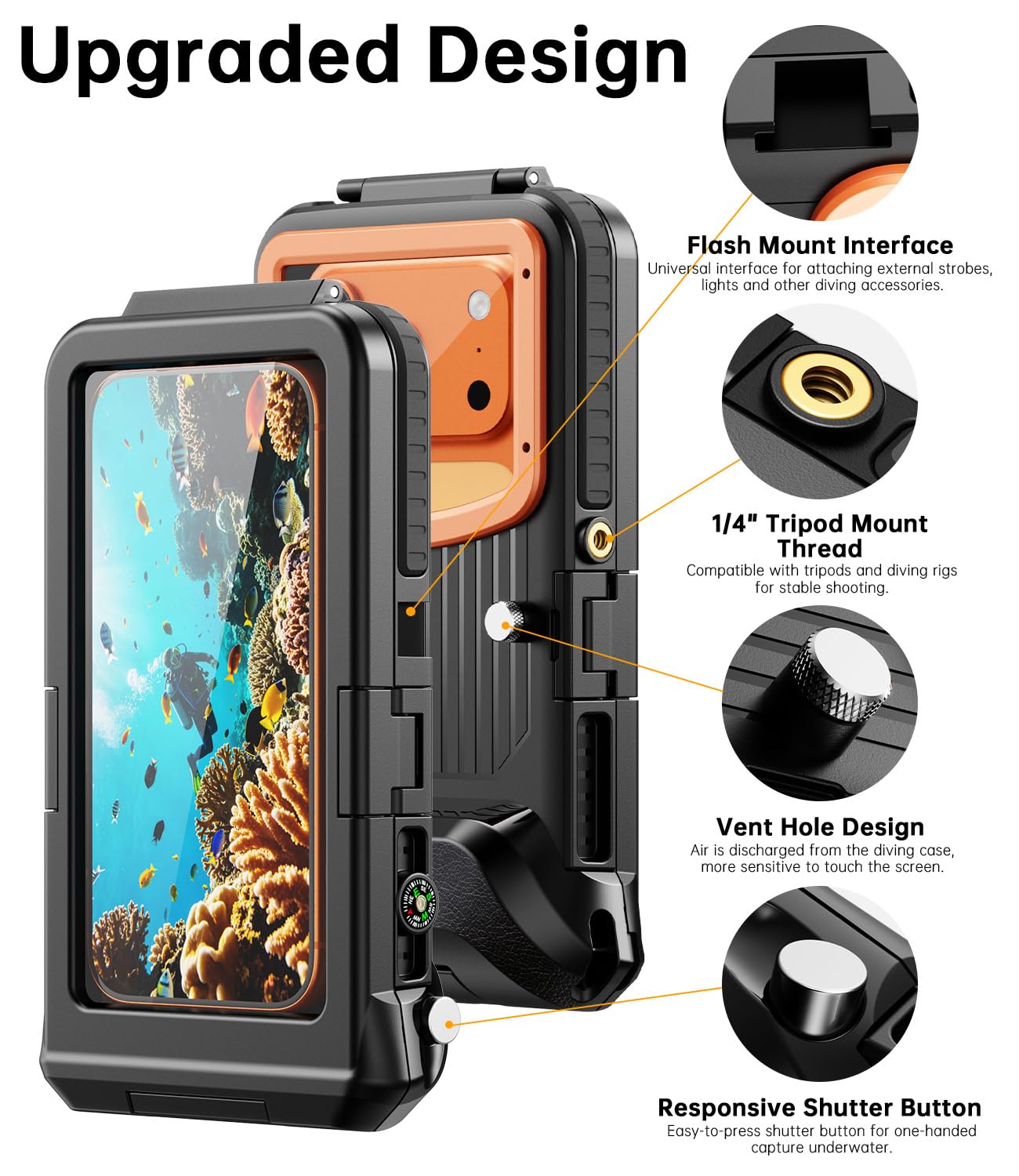 Custodia subacquea per telefono, design per iPhone, [15m/50ft] impermeabile per snorkeling e immersioni, custodia per foto e video, impugnatura per iPhone 17 16 15 14 13 12 Pro Max fino a