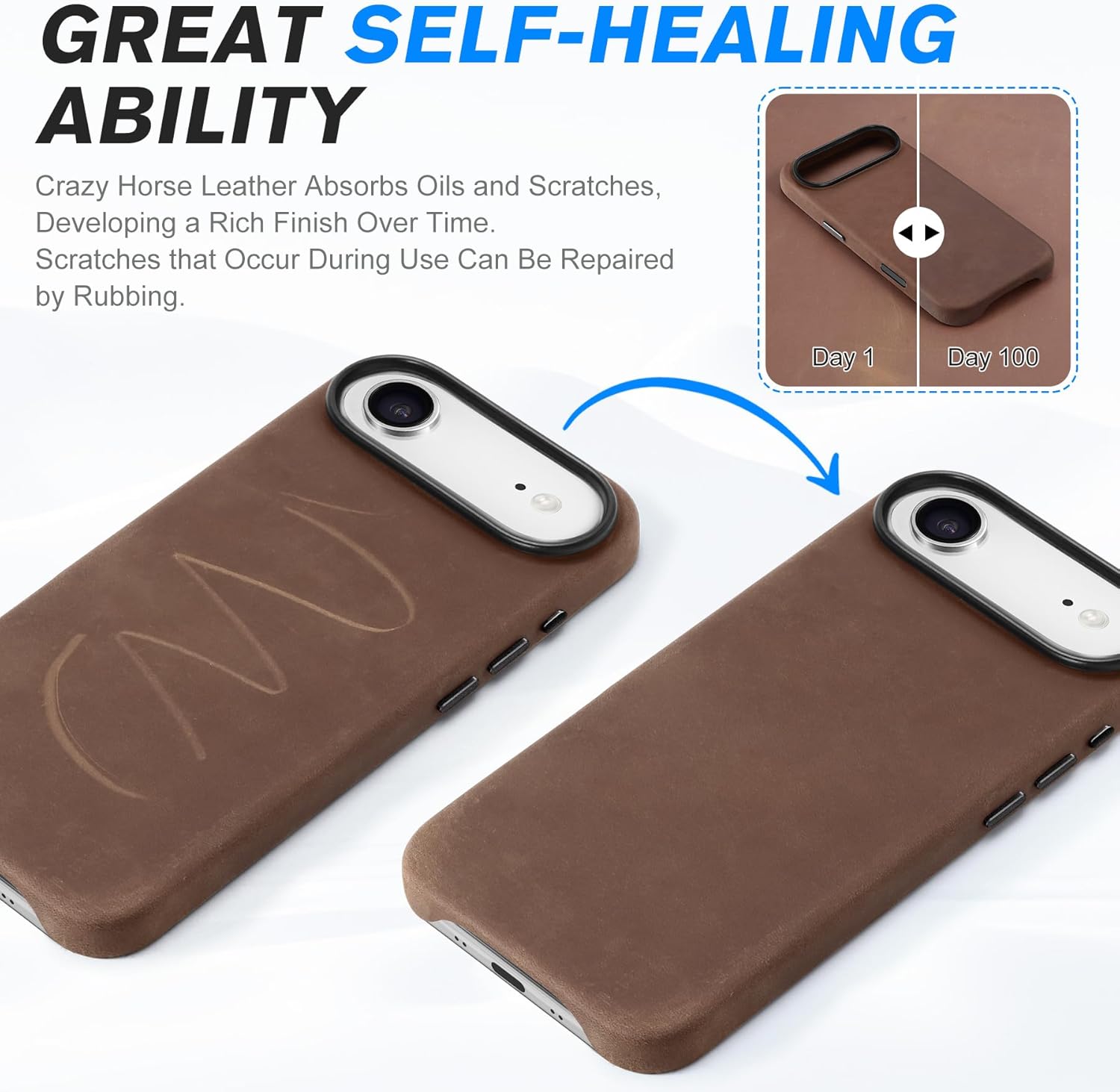 SHIELDON Case for iPhone Air 6.5" 2025, Top Grain Crazy Horse Leather, Compatible with Magsafe, Updated Camera Button, Slim Magnetic Wireless Charging, Non-Slip, Camera Bezel, Shockproof - Dark Brown - Image 7