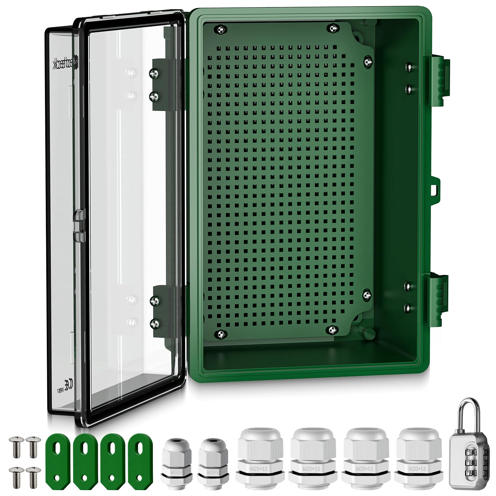 Neoteck Caja de Distribución Eléctrica IP67-Verde, Puerta Transparente
