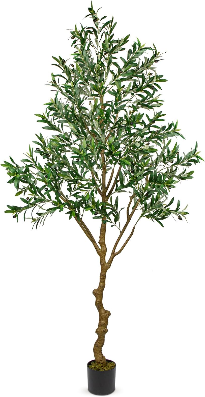 Olive Tree Artificial 7FT Tall Fake Olive Tree with Fruits Silk Plants Large Artificial Plants Indoor Outdoor Tropical Faux Plant with Black Pot for Home Office Living Room Garden Decor, 213cm