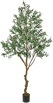 Oairse Olive Tree Artificial 7FT Tall Fake Olive Tree with Fruits Silk Plants Large Artificial Plants Indoor Outdoor Tropical Faux Plant with Black Pot for Home Office Living Room Garden Decor, 213cm