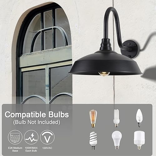 Miniatura 10 de NICOLONOR Luces de granero de cuello de cisne para exteriores con sensor de atardecer a amanecer, lámpara exterior de granja de 10.6 pulgadas,