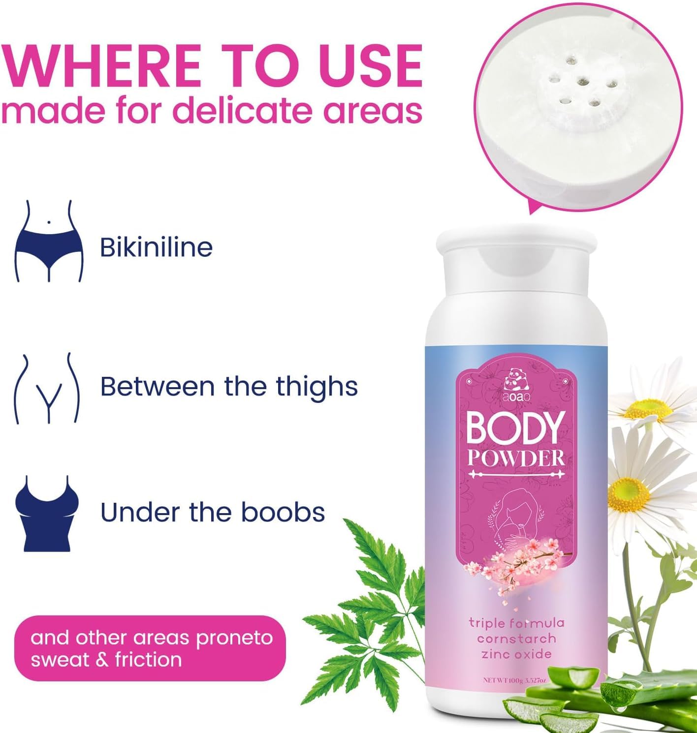 Damen-Körperpuder, reduziert Feuchtigkeit nach dem Duschen, talkumfrei, mit Aloe zur Beruhigung, absorbiert Schweiß & verhindert Scheuern für empfindliche Haut, 140g/5oz (Frisch-3p)