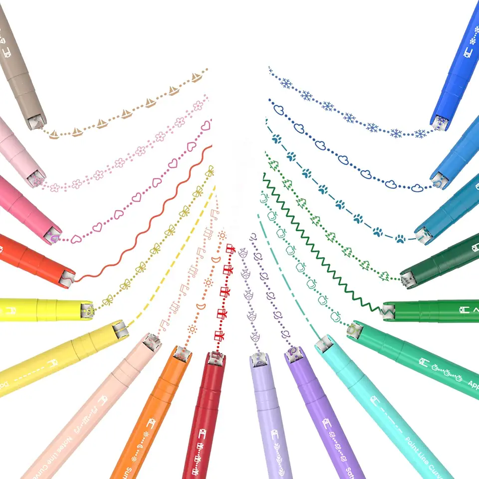 AECHY Conjunto de canetas marcadoras curvas, 18 peças, canetas marcadoras de ponta dupla com 18 formas de curva diferentes e linhas de marcação de 18 cores, marca-texto de curva estética para