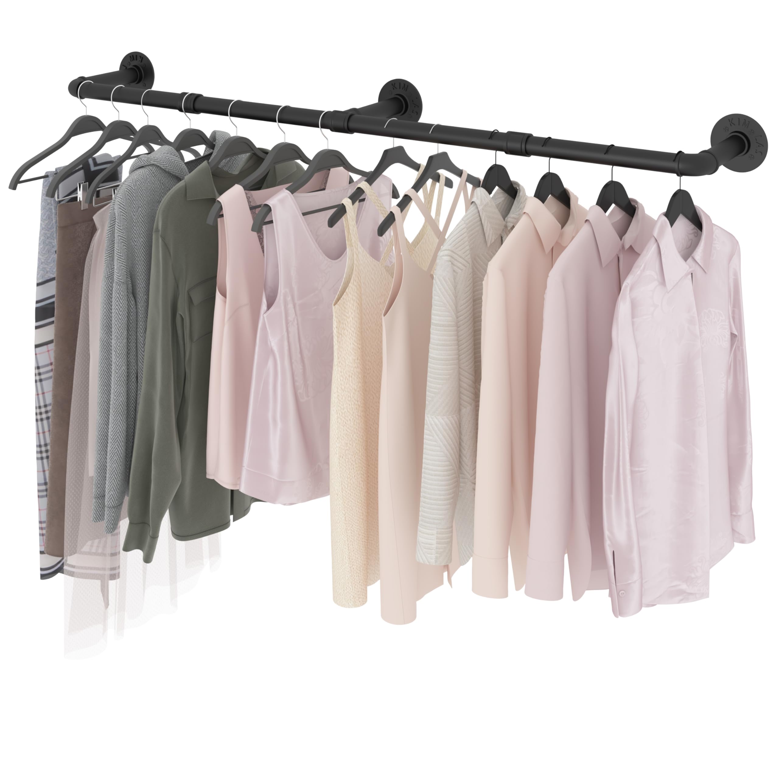VOLISON Wall Mounted Clothes Rail, 186CM Industrial Pipe Clothing Rack, Detachable Heavy Duty Metal Garment Rail, Industrial Clothes Rail Wall Mounted for Closet, Retail Shop & Home Storage