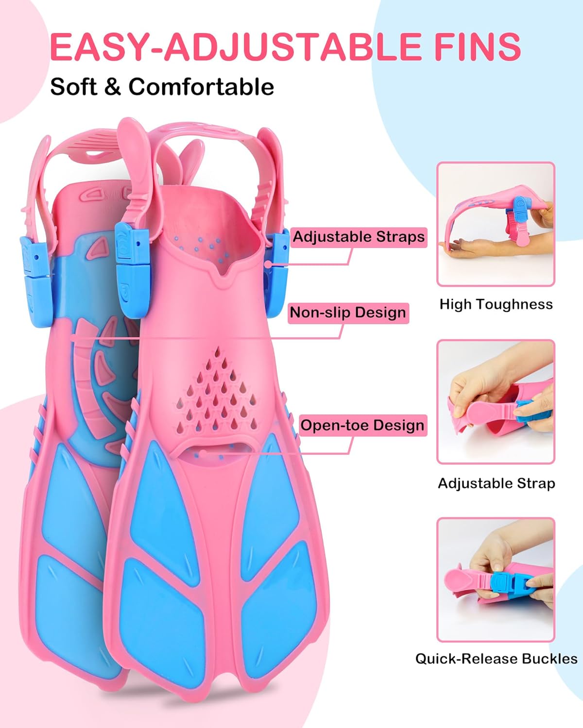 Kids Snorkel Set Mask Fins-Panoramic Snorkel Mask+Dry Top Snorkel+Adjustable Swim Fins+Mesh Bag+Earplugs for Boys Girls, Junior Snorkeling Gear for Kids Ages 5-14 - Image 5