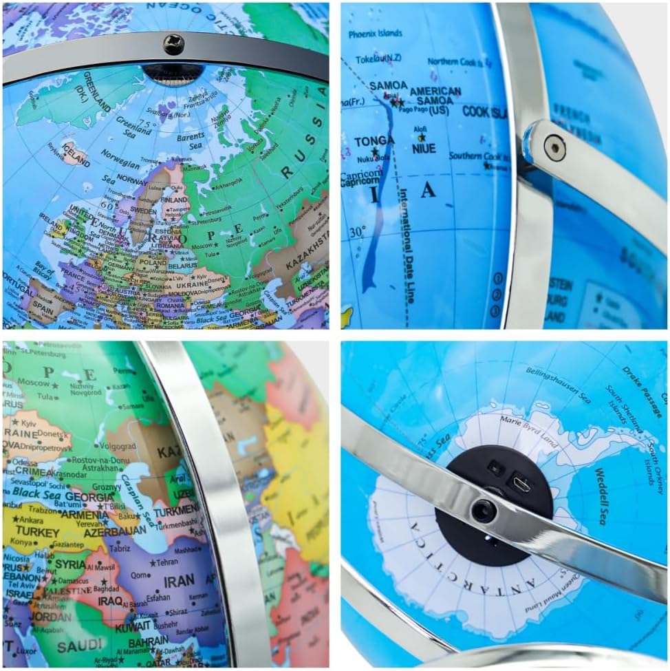 Kumon Globe, 6 Years and Up, High Quality Printing, Luminous, Rotating Educational Globe, Kids Gift, Earth Geography Learning, Pure English, Includes Children Doll, Perfect for Student Teaching
