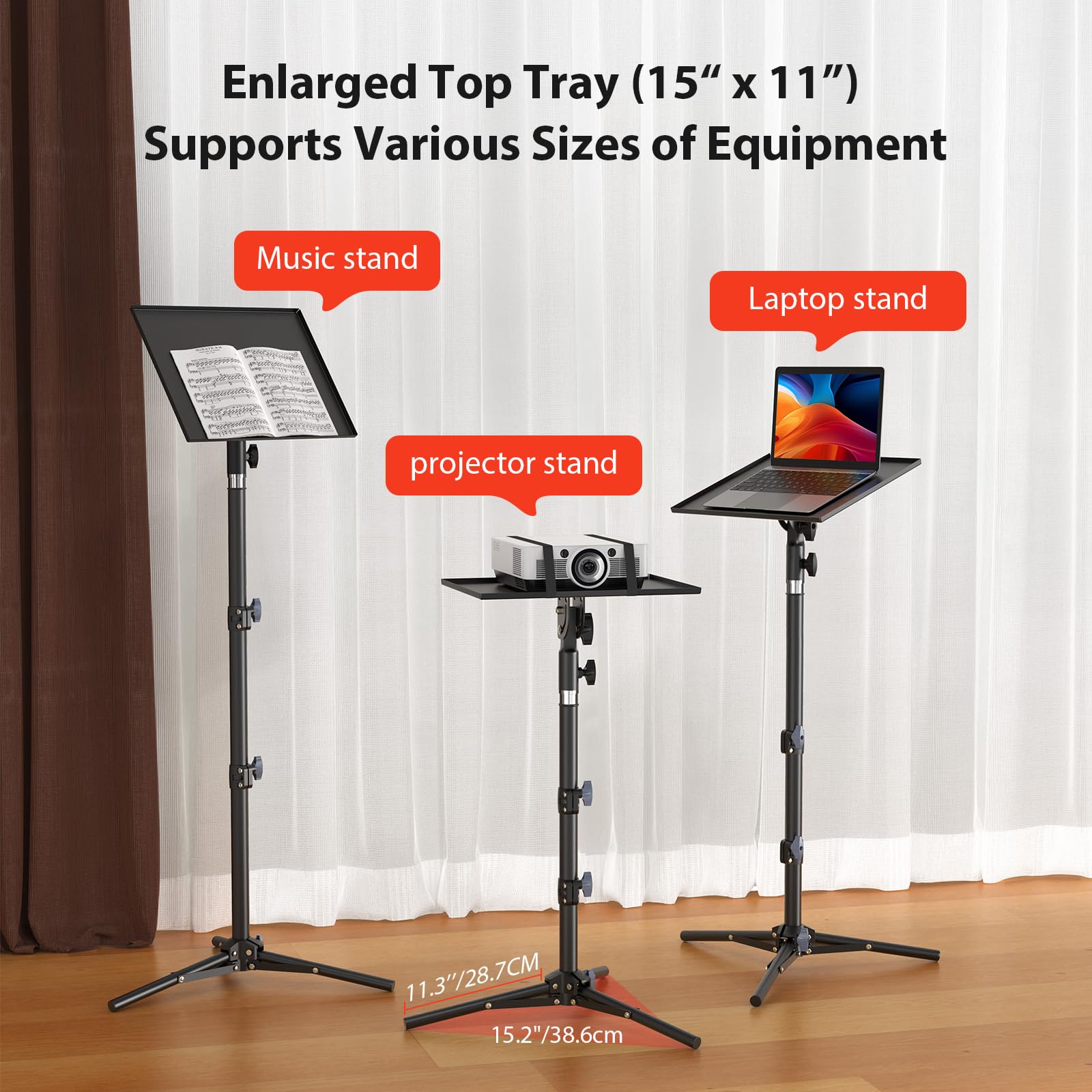 Support Vidéoprojecteur - Hauteur Réglable 60-115 cm avec Plateau Rotatif, Trépied Stable Anti-Dérapant pour Home Cinéma/Bureau/DJ - Charge Max 10 kg, Base Élargie