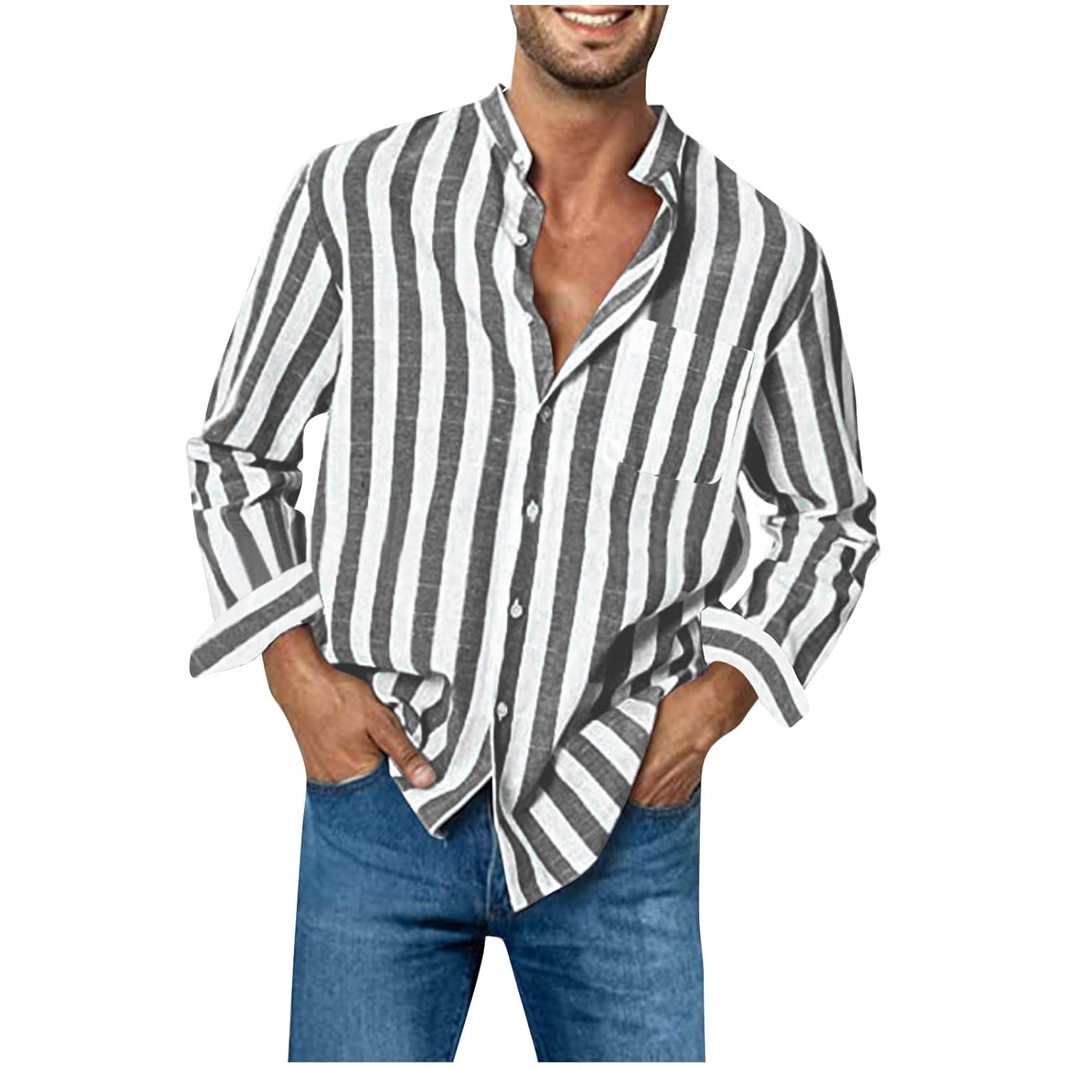 Mens Shirts Casual Vertical Stripes Shirts Fall Long Sleeve Guys Classic Vintage Dress Shirts Button Down Regular Fit