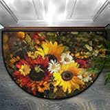 Vintage Sunflower Daisy Half Round Door Mat Indoor Entrance, Sunflower Florals Non Slip Absorbent Doormats, 24 x 36 Wear Resistant Semi Circle Floor Mats Area Rugs for Home Kitchen Patio