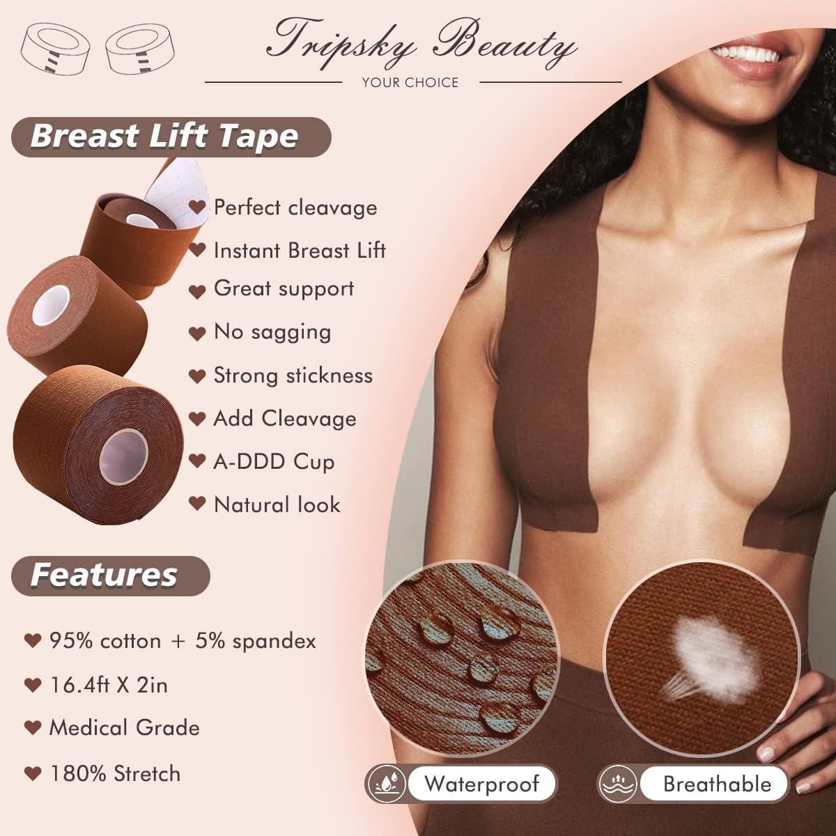 Tripsky XL Breast Lift Tape, BoobTape for Large Breasts,Body Tape for Fashion,Athletic Tape Boobtape &NippleCover for A-G Cup - Image 2