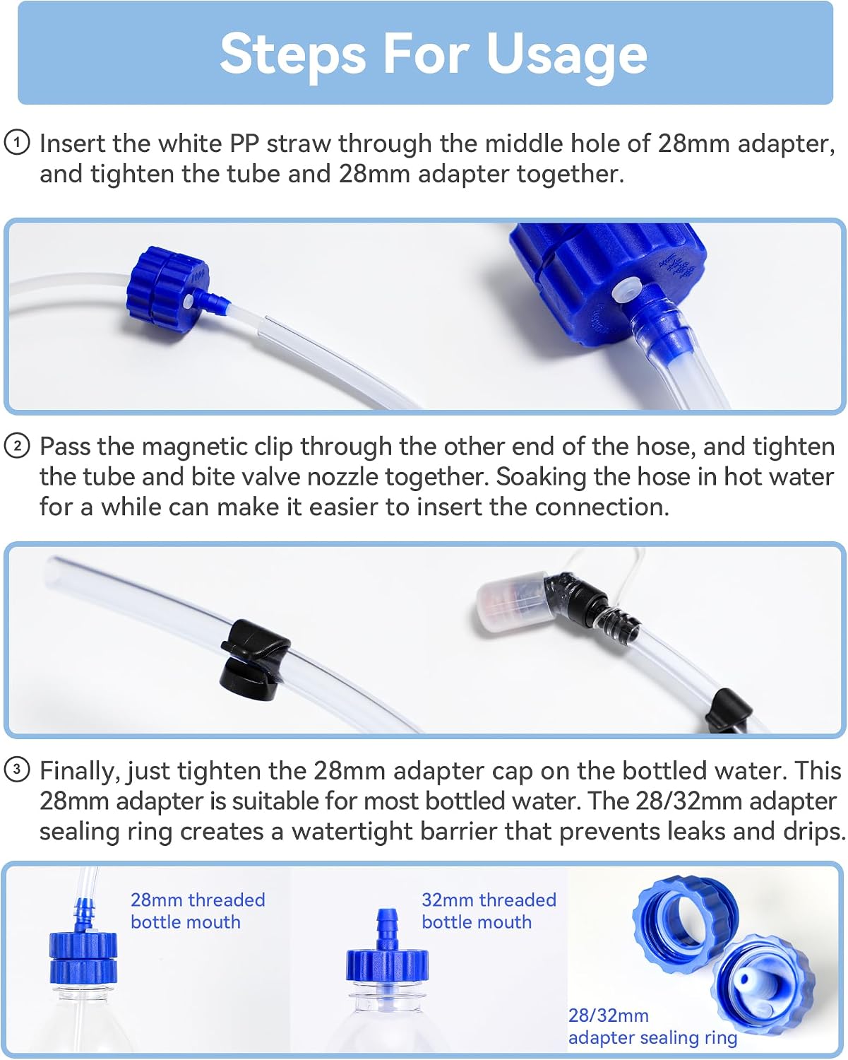 Hydration Adapter Kit Upgraded - Convert Bottled Water into a Sports Drink Bottle, Compatible with Most Threaded Tops for Camping, Hiking, Cycling, Backpacking, Travel & Outdoor Adventures