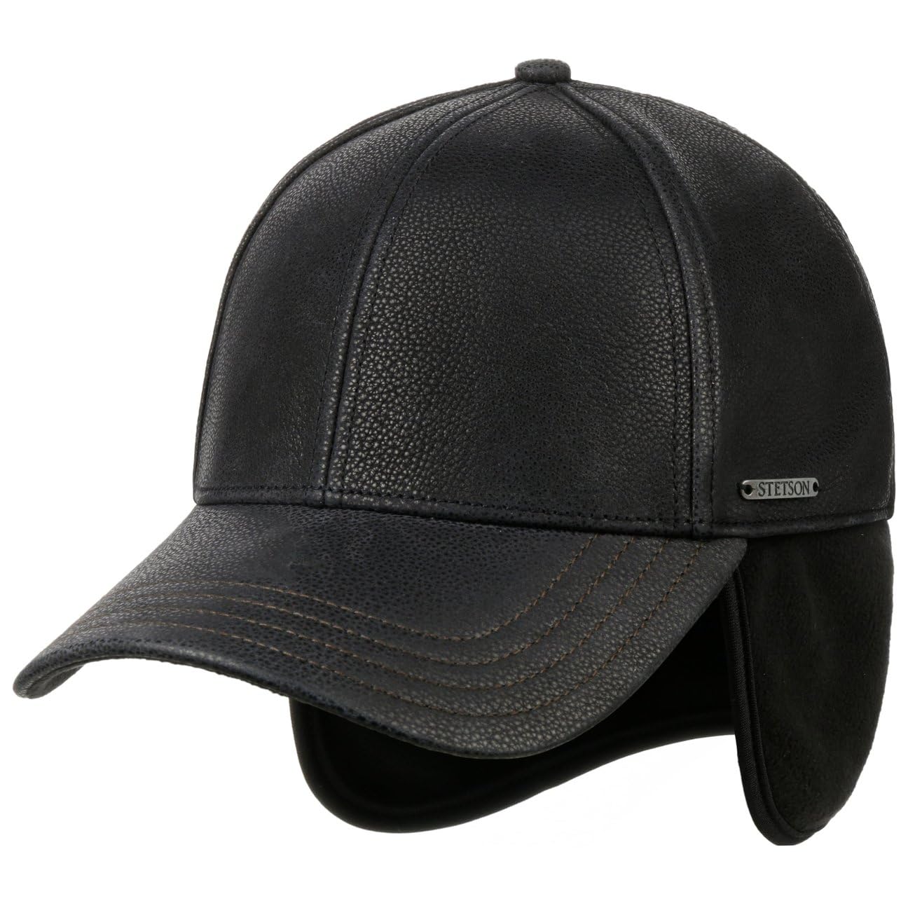 Stetson Cappellino con Paraorecchie Cowhide Donna/Uomo - Berretto in Pelle Baseball Visiera, paraorecchie, Fodera Inverno Autunno/Inverno
