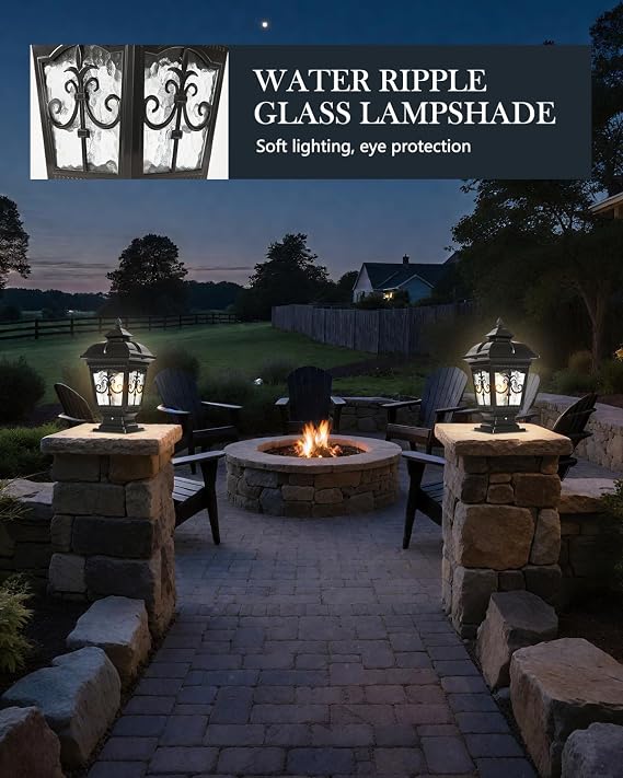 2 Packs Outdoor Post Light, Black Aluminum Column Lights Waterproof