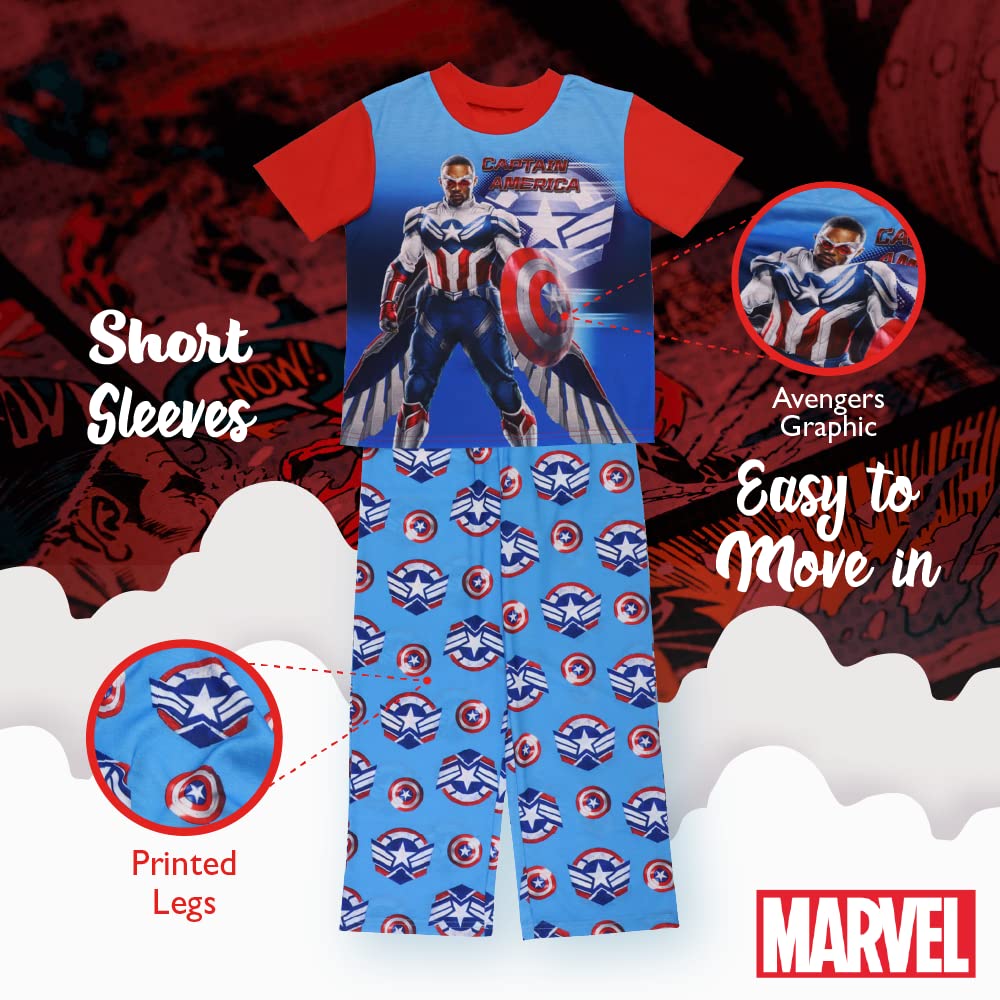 Avengers Boys' Captain America Black Panther 2-Piece Short Sleeve Long Pant Pajama Set, New Cap, 10